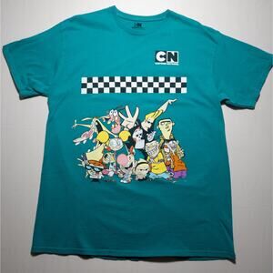 Cartoon Network 90s Tee Dexter Johnny Bravo Courage Ed Edd Eddy Men L Teal